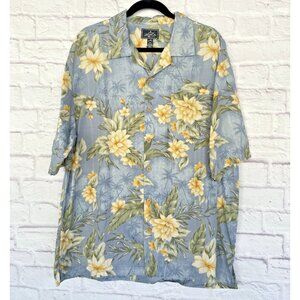 Bermuda Bay Men's Hawaiian Shirt Short sleeves 100% Silk Size Large Blue Floral